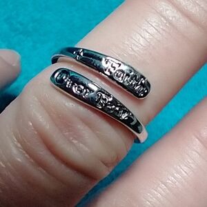Silvertone faith over fear adjustable ring Christian catholic religious